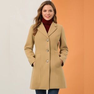ALLEGRA K Single Breasted Notched Lapel Outerwear Winter Coat
